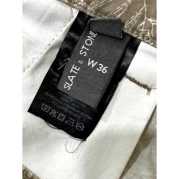 SLATE & STONE Men's Khaki Palm Print 7" Cotton Twill Short 36 - Picture 5 of 9